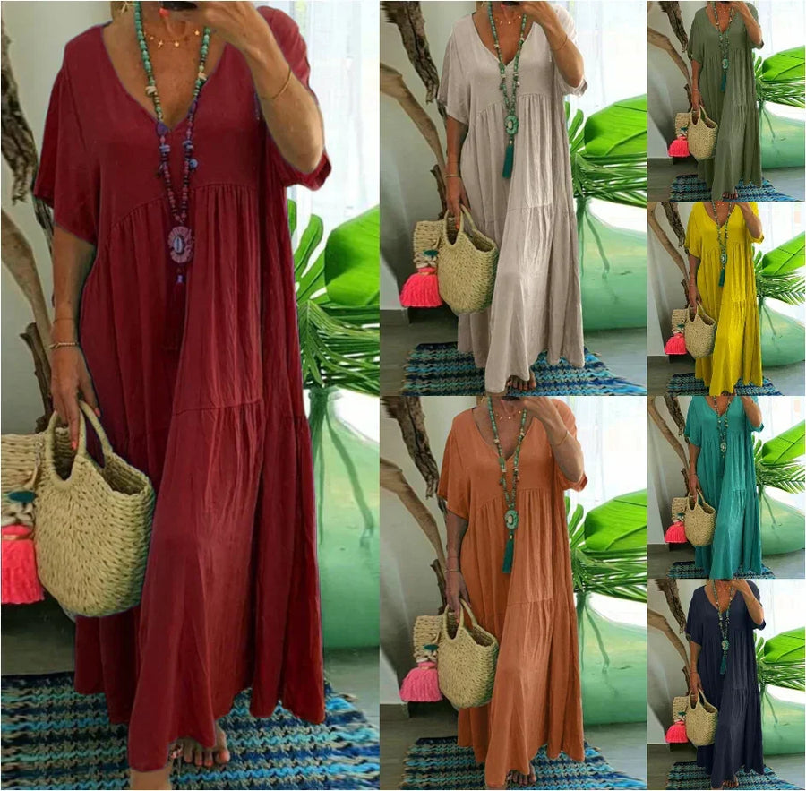 Leandra | Women's V Neck Short Sleeve Maxi Dress