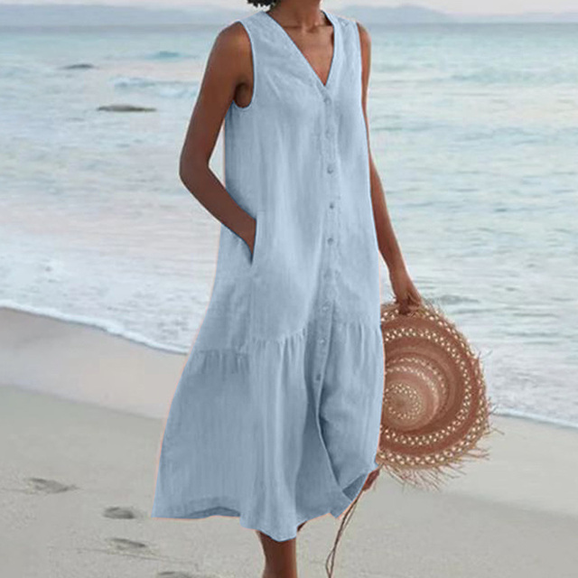 Lennox | Women's Sleeveless Button Down Midi Dress