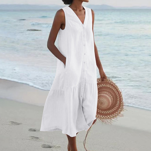 Lennox | Women's Sleeveless Button Down Midi Dress