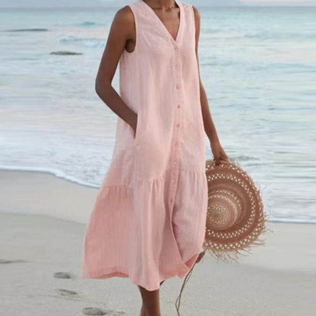 Lennox | Women's Sleeveless Button Down Midi Dress
