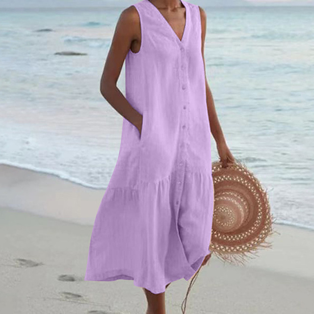 Lennox | Women's Sleeveless Button Down Midi Dress