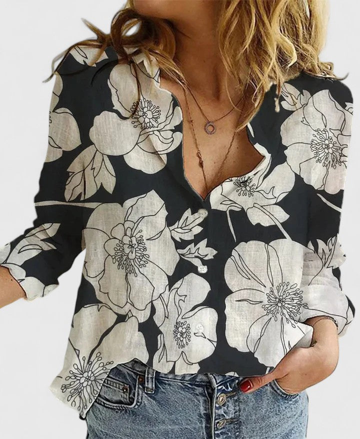 Lenora | Women's Floral Print Collared Blouse