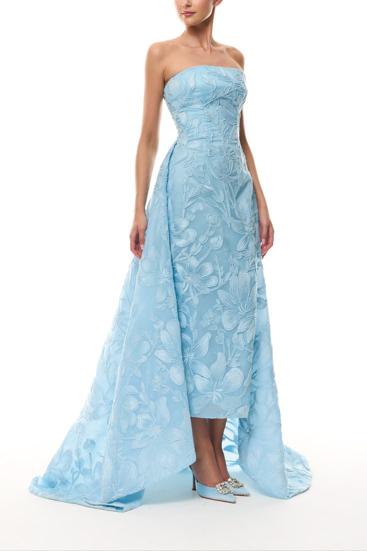 Light Blue Floral Corded Column Gown