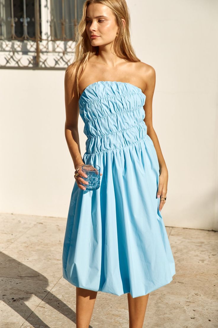 Light Blue Princess Treatment Bubble Hem Midi Dress