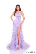 Lilac Amarra 89075 Floral Print Long Ruffle Prom Dress Jade Multi