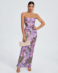 Lilac Dahlia Floral Embellished Sequins Dress Klyf1035 Wolddress