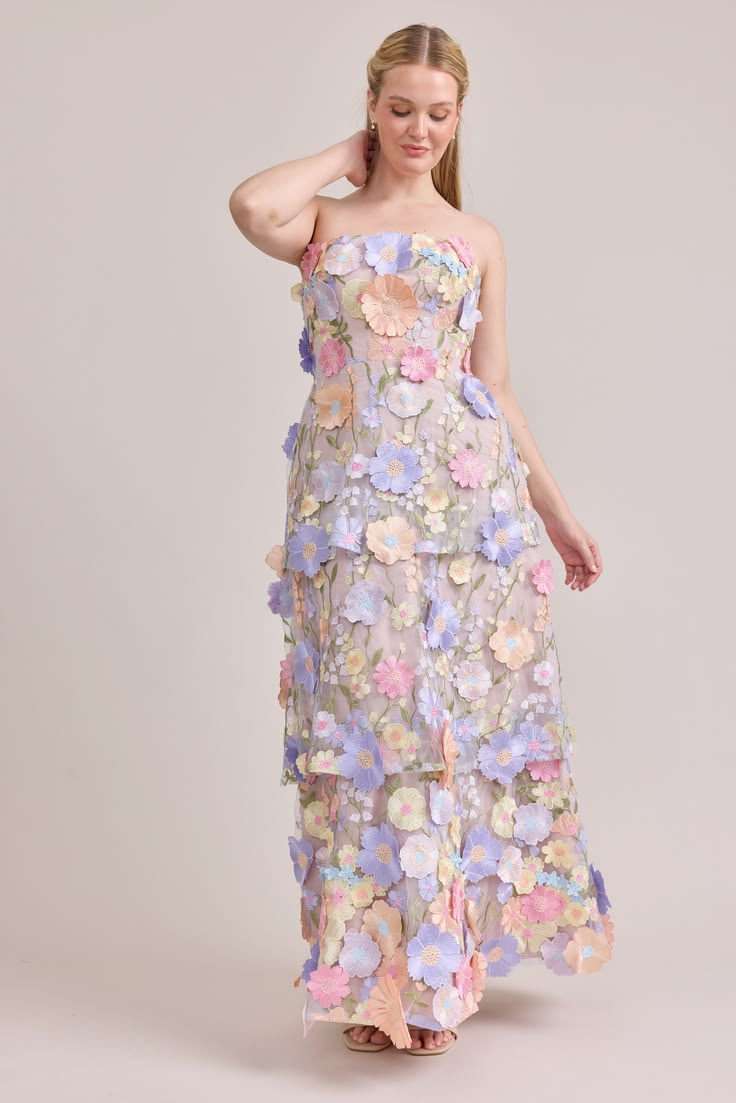 Lilac Flora Applique Dress Pastel Multi Ready To Ship