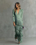 Liora | Women's V-Neck Long Sleeve Fringe Maxi Dress
