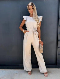Lisette | Women's Ruffle Cap Sleeve Wide Leg Jumpsuit