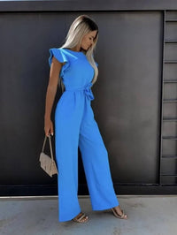 Lisette | Women's Ruffle Cap Sleeve Wide Leg Jumpsuit