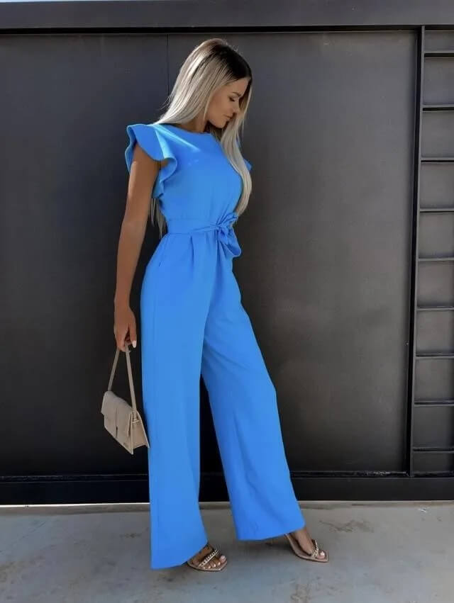 Lisette | Women's Ruffle Cap Sleeve Wide Leg Jumpsuit