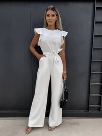 Lisette | Women's Ruffle Cap Sleeve Wide Leg Jumpsuit