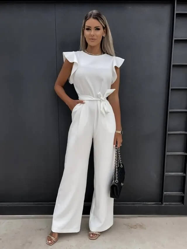 Lisette | Women's Ruffle Cap Sleeve Wide Leg Jumpsuit