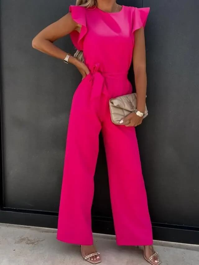 Lisette | Women's Ruffle Cap Sleeve Wide Leg Jumpsuit