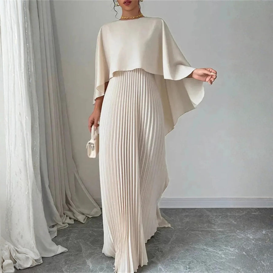Léonie | Women's Cape Overlay Pleated Maxi Dress
