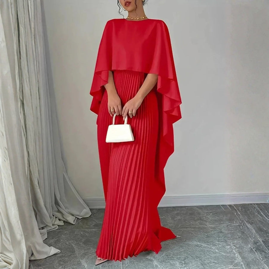 Léonie | Women's Cape Overlay Pleated Maxi Dress