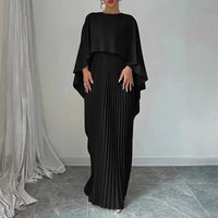 Léonie | Women's Cape Overlay Pleated Maxi Dress
