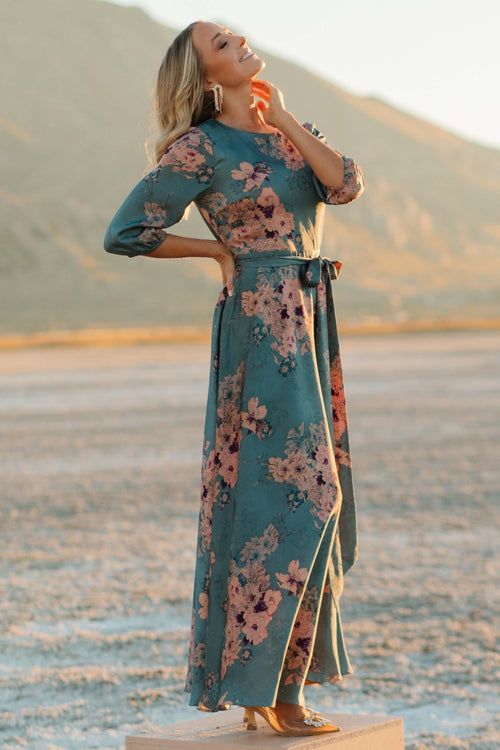 Luciana Maxi Dress Beige & Rose Floral Maxi