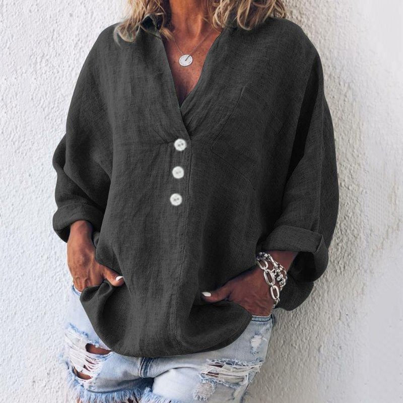 Lydia | Women's Oversized Button Down V-Neck Blouse