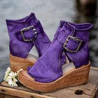 Lynnea | Women's Purple Buckle Wedge Sandals