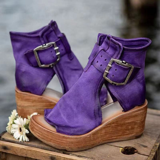 Lynnea | Women's Purple Buckle Wedge Sandals