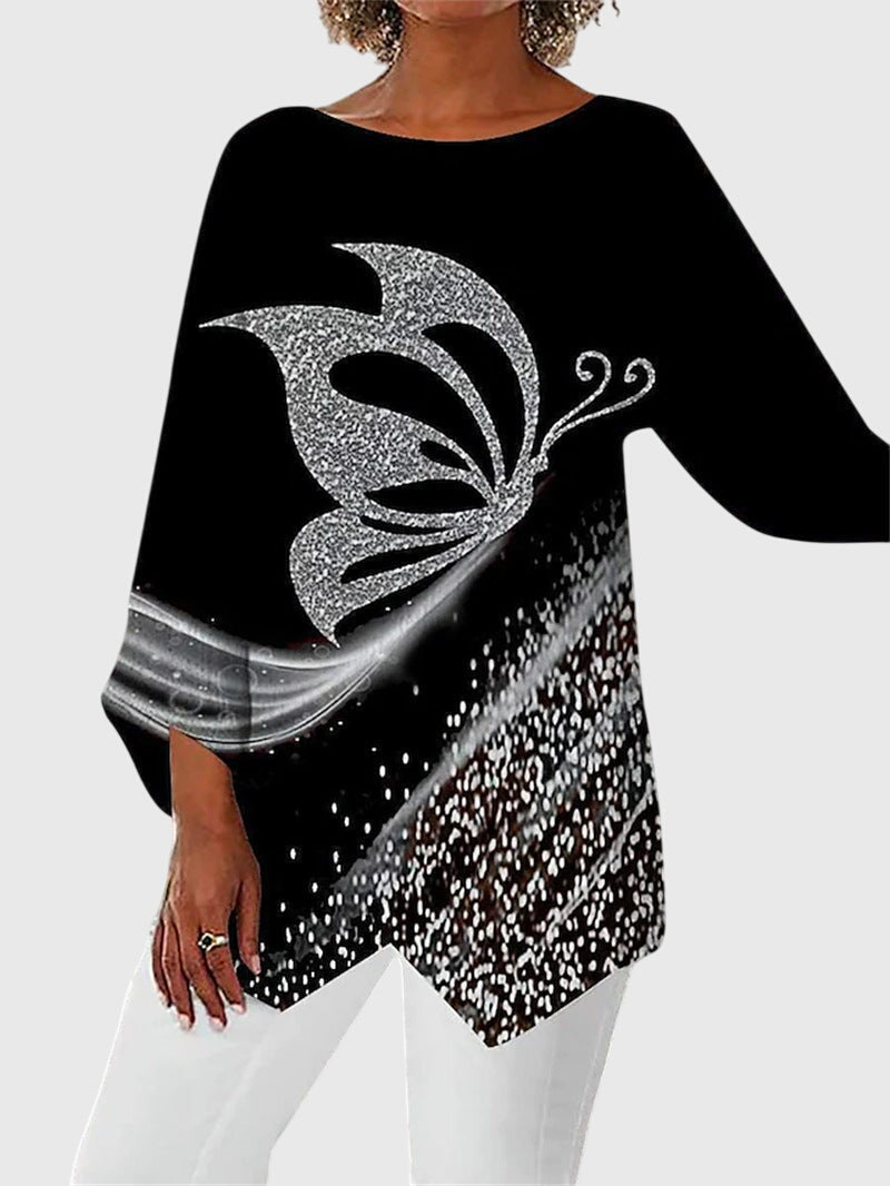Lysander | Women's Butterfly Print 3/4 Sleeve Top