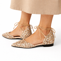 Lysara | Women's Glitter Pointed Toe Lace-Up Flats