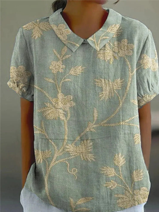 Lysithea | Women's Embroidered Floral Short Sleeve Blouse