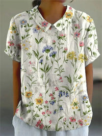 Lysithea | Women's Embroidered Floral Short Sleeve Blouse
