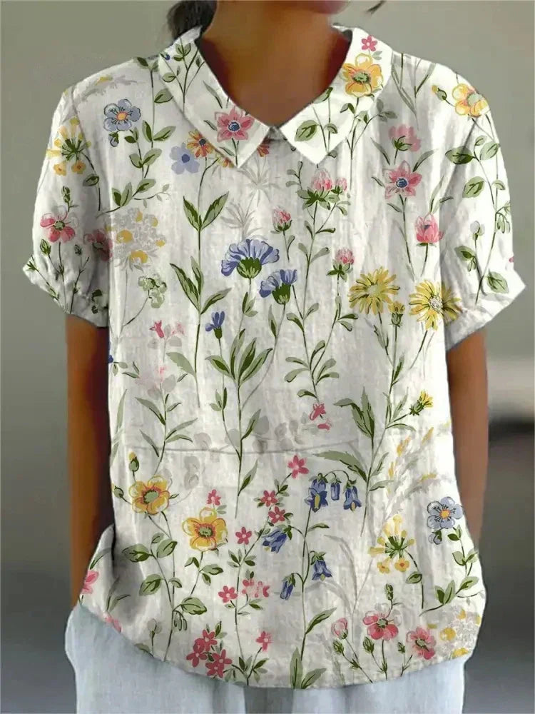 Lysithea | Women's Embroidered Floral Short Sleeve Blouse