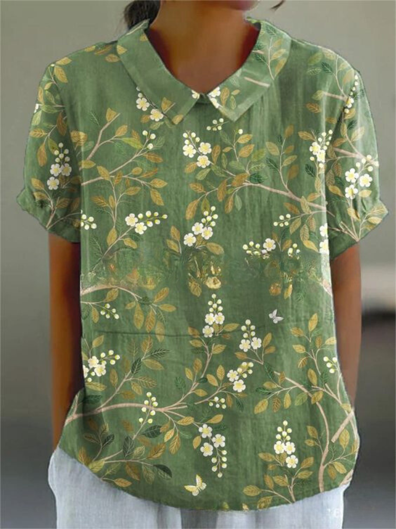 Lysithea | Women's Embroidered Floral Short Sleeve Blouse
