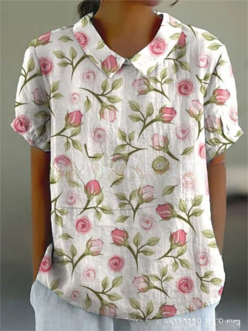 Lysithea | Women's Embroidered Floral Short Sleeve Blouse