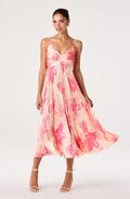 Maeve Pleated Midi Dress Coral Abstract Fl