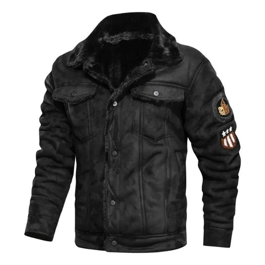 Griffin - Elegant Warm Fleece Leather Jacket – Black