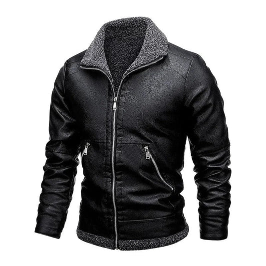Kieran - Elegant Fleece Leather Jacket – Black