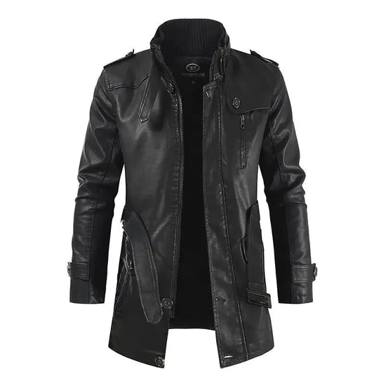 Nico - Elegant Long Leather Biker Jacket – Black