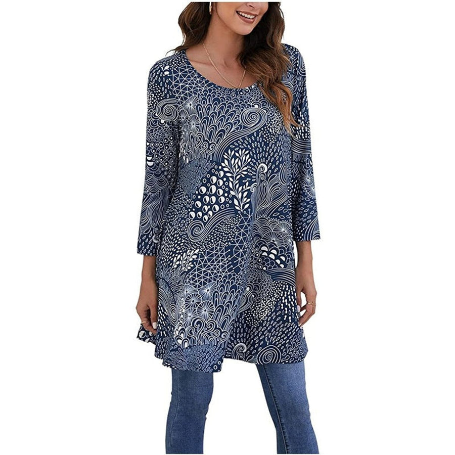 Marceline | Women's Mandala Print 3/4 Sleeve Tunic Top