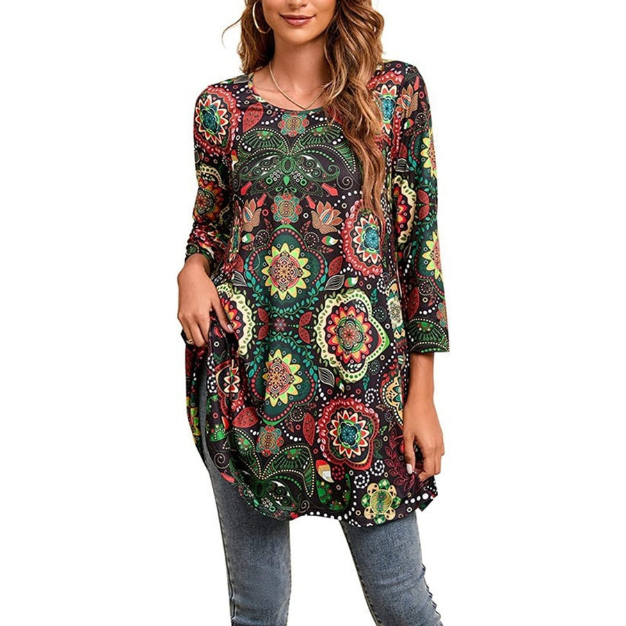 Marceline | Women's Mandala Print 3/4 Sleeve Tunic Top