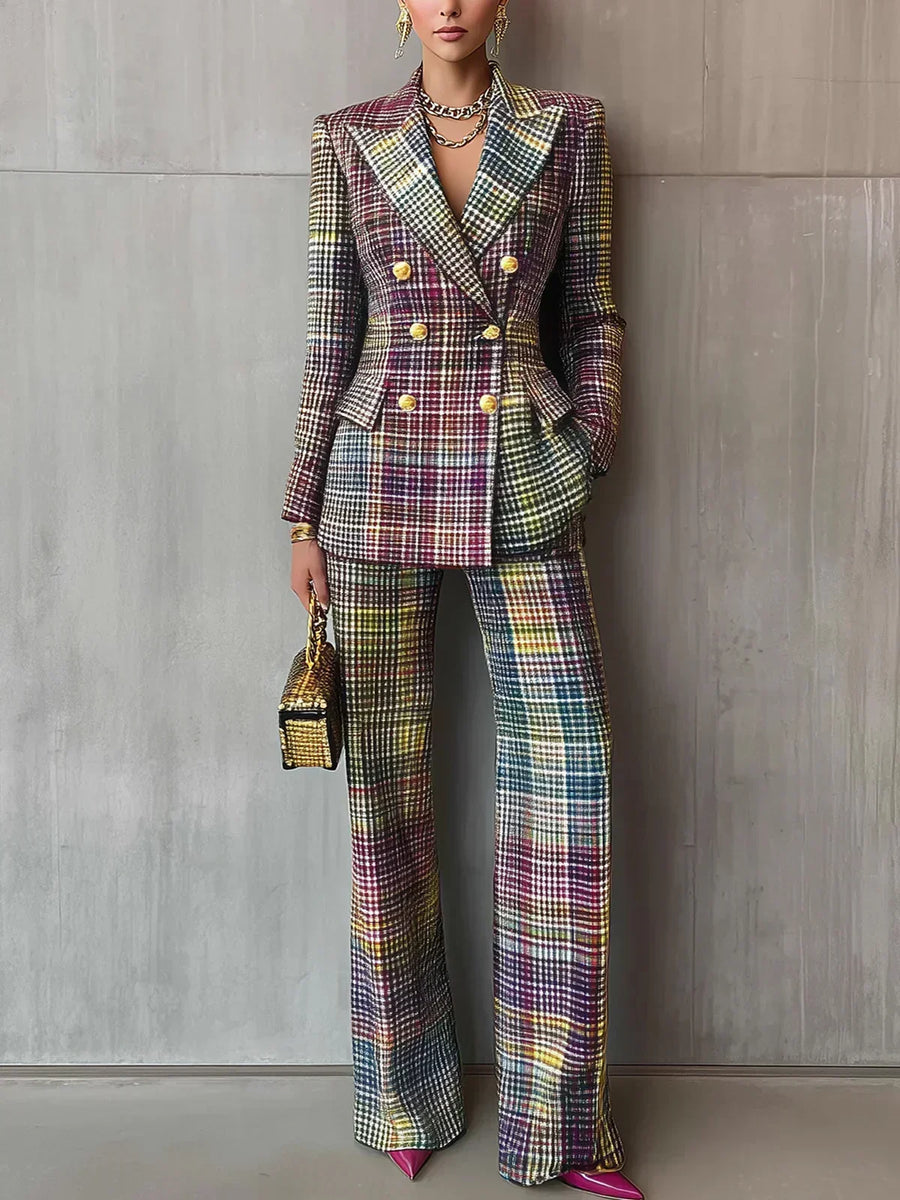 Margot | Women's Plaid Double Breasted Blazer Pant Set