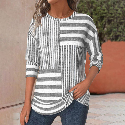 Margot | Women's Striped Round Neck Long Sleeve Blouse