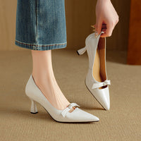 Marguerite | Women's Bow Detail Pointed Toe Kitten Heel Pumps