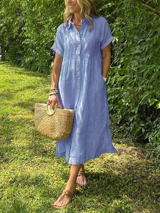 Marguerite | Women's Striped Shirt Midi Dress