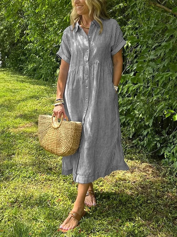 Marguerite | Women's Striped Shirt Midi Dress