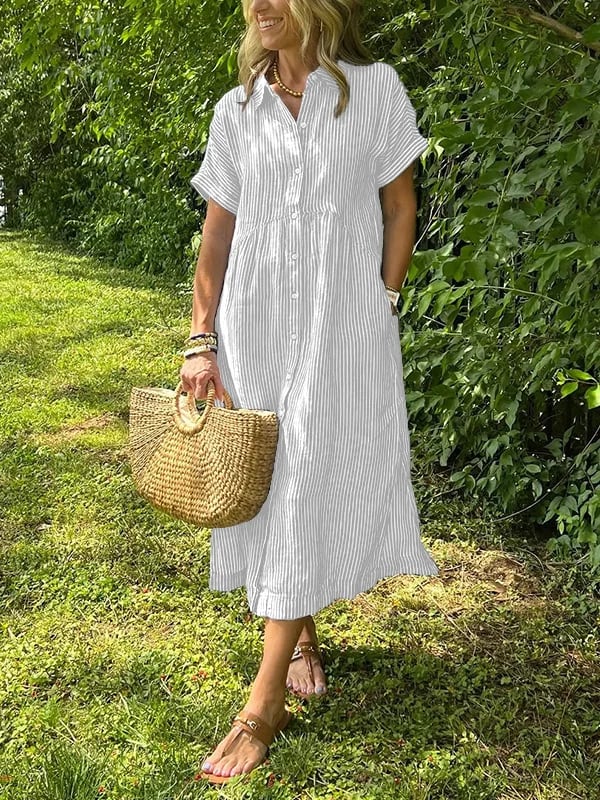 Marguerite | Women's Striped Shirt Midi Dress