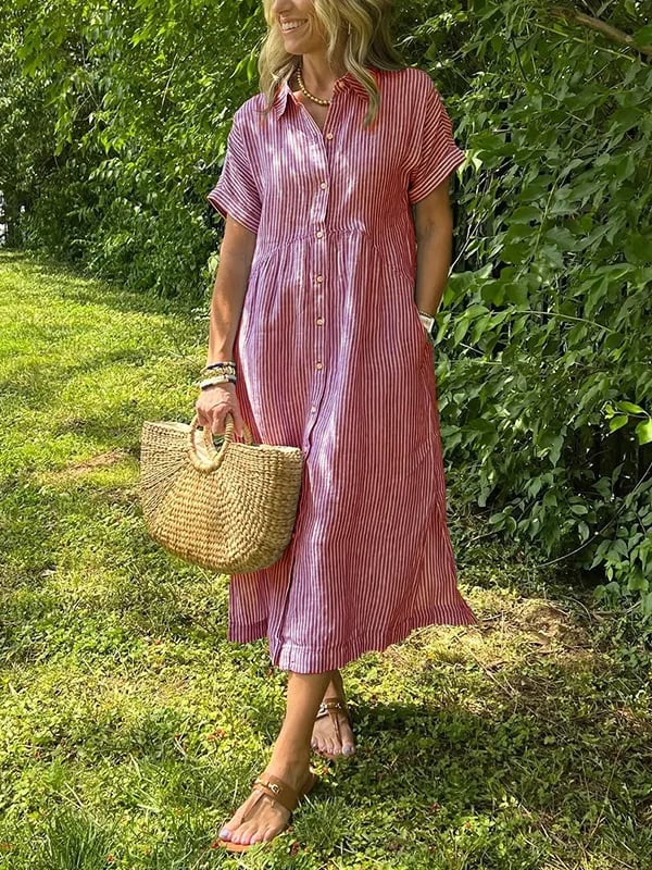 Marguerite | Women's Striped Shirt Midi Dress