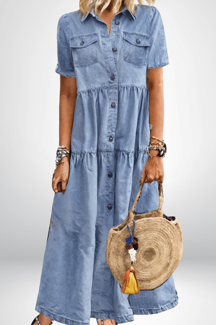 Marlowe | Women's Button Down Collared Tiered Maxi Dress