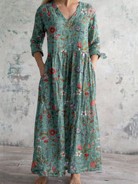 Harper | Maxi Dress V-Neck Cotton Bohemian Three Quarter Sleeve S