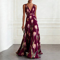 Harper | Maxi Wrap Dress Deep V-Neck Chiffon Sleeveless Floor Length Burgundy