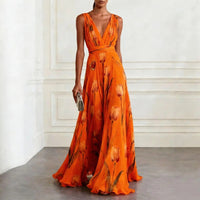 Harper | Maxi Wrap Dress Deep V-Neck Chiffon Sleeveless Floor Length Orange