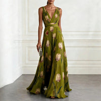 Harper | Maxi Wrap Dress Deep V-Neck Chiffon Sleeveless Floor Length Green